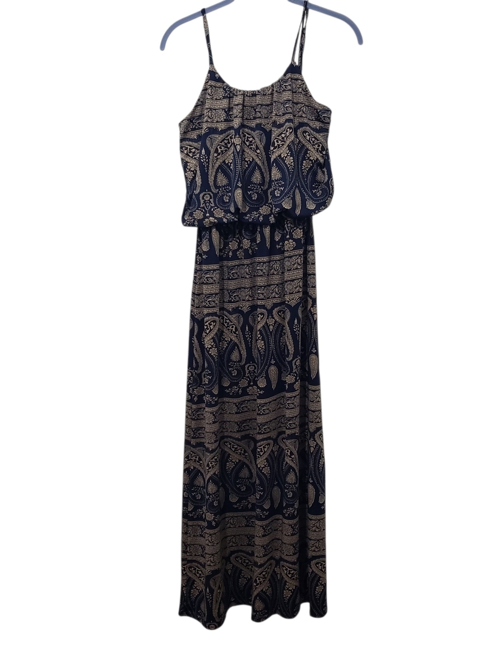 MAGIC Navy Beige Paisley Maxi Dress with Spaghetti Straps | Small